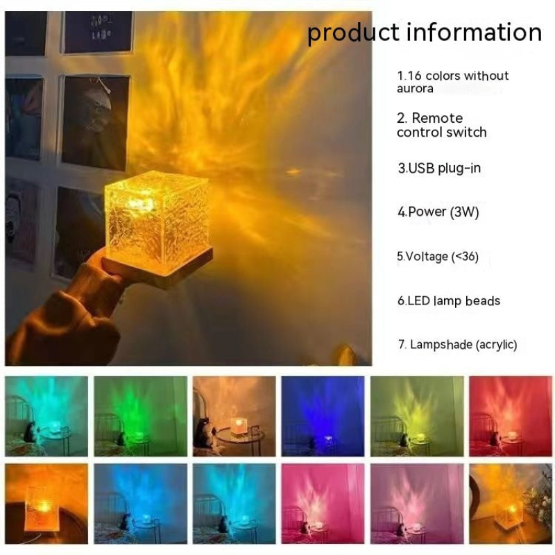 16 Colours Led Water Ripple Ambient Night Light Usb Rotating Projection Lamp