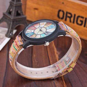 Casual Patchwork Vintage Leather Women Quartz Wrist Watch