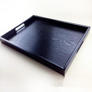 Japanese Style Rectangular Black Or Brown Wooden Tray Serveware