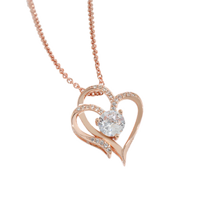 Veile Studios Zircon Double Love Necklace With Rhinestones Heart Shaped Jewelry For Women