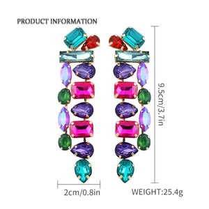 Veile Studios Water Drop Shape Colourful Glass Rhinestone Long Tassel Earrings For Women And Girls