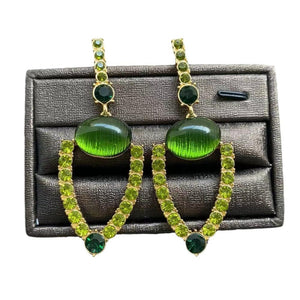 Veile Studios Medieval Vintage Green Textured Hollow Earrings With Exaggerated Diamond Inlay Design