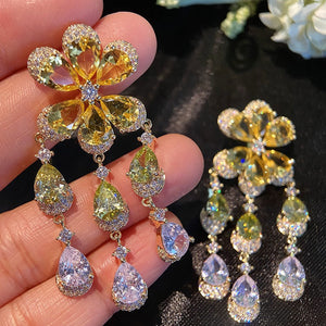 Veile Studios S925 Silver Needle Flower Tassel Earrings With Gradient Colored Zircon Details