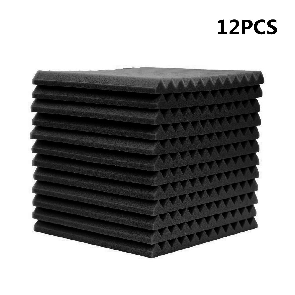 12Pcs Black Acoustic Foam Soundproof Studio Absorbing Panels 30X30x2.5Cm