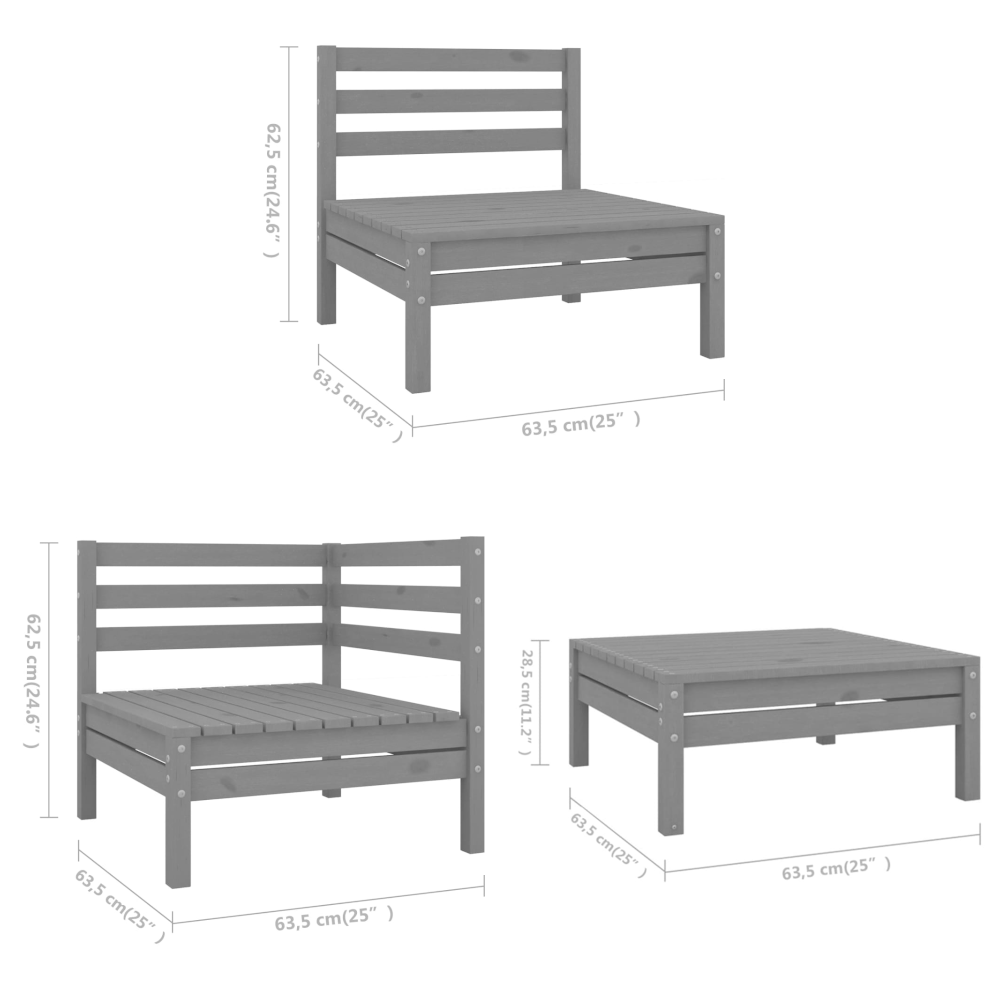 5 Piece Garden Lounge Set Solid Pinewood Grey