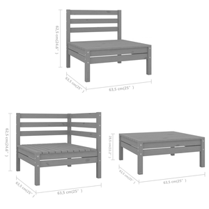 5 Piece Garden Lounge Set Solid Pinewood Grey