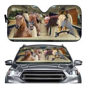 Funny Horse Driving 3D Printing Car Sun Visor Auto Decoration For Vehicle Parts Accessories