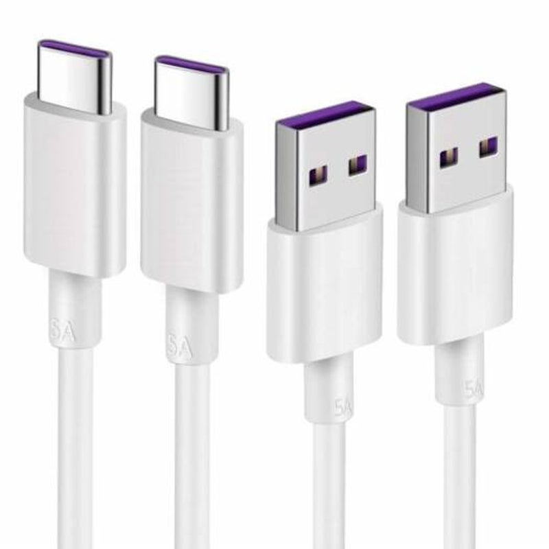 5A Usb Type C Super Charger Cable For Huawei P30 / Pro P20 Mate20 2Pcs White