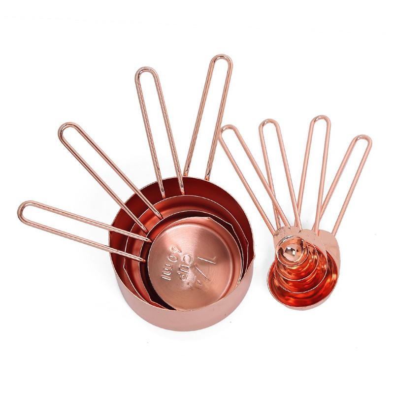 Set Of 8 Rose Gold Stainless Steel Measuring Cups And Spoons Baking Tools