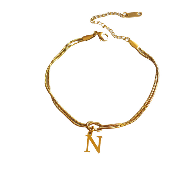 Veile Studios Letter A Z Love Knot Bracelets For Women Couple Gold Colour Dainty Snake Chain