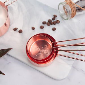 Set Of 8 Rose Gold Stainless Steel Measuring Cups And Spoons Baking Tools