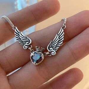 Veile Studios Vintage Gothic Heart Crown Angel Wings Pendant Necklaces For Women Fashion Jewelry