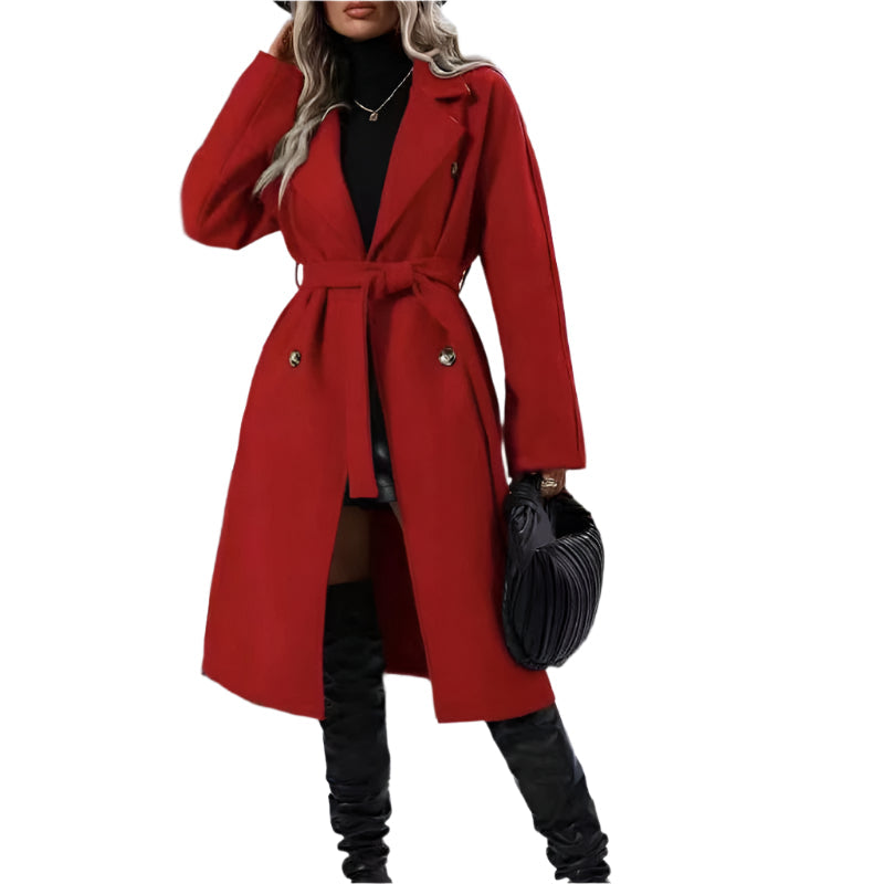 Lapel Double Breasted Trench Coat With Belt Long Jacket Outwear Women Clothing