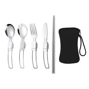 5 Pieces Folding Cutlery Set Foldable Stainless Steel Utensil With Storage Bags