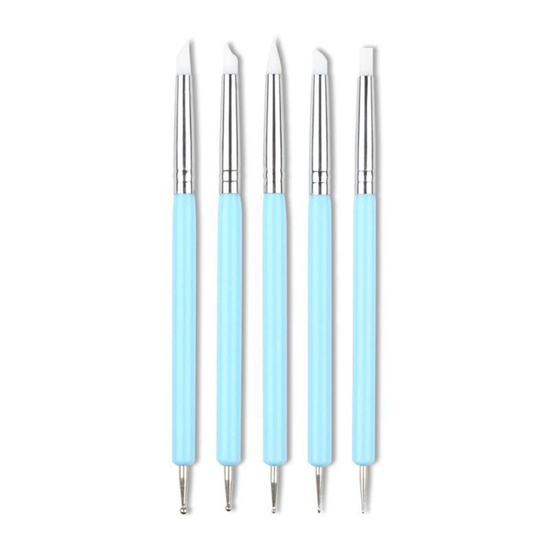 5Pcsset Double Ended Dotting Tools Set Nail Art Embossing Pottery Craft Silicone Brushes Clay