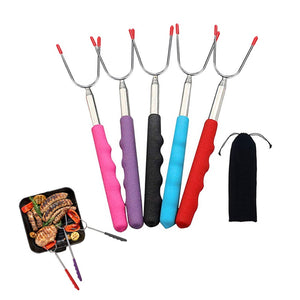 5 Pieces Telescopic Stainless Steel Barbecue Forks Retractable Bbq Roasting Sticks