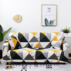 3 Seater Sofa Cover Yellow White Geometric Style Elastic Stretchable Slipcover