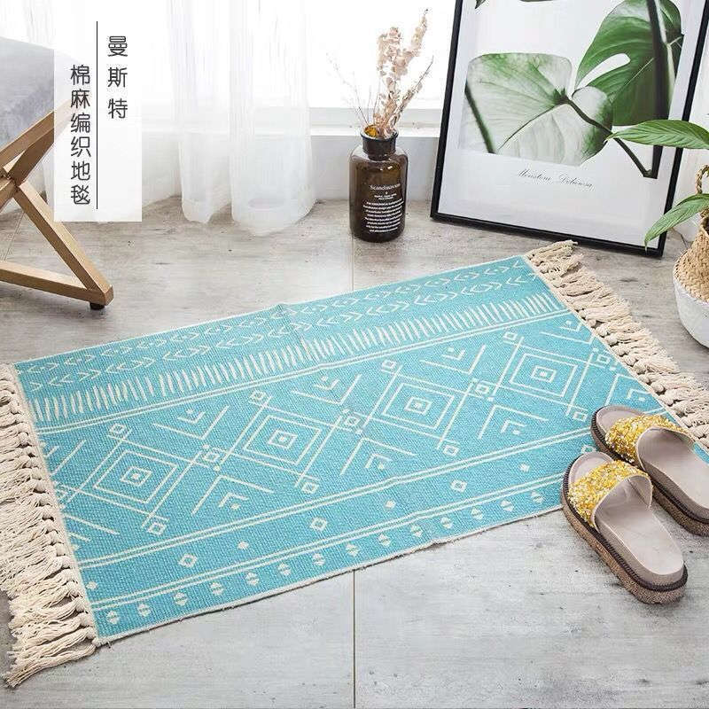 60 X 90Cm Retro Bohemian Hand Woven Cotton Linen Carpet Rug