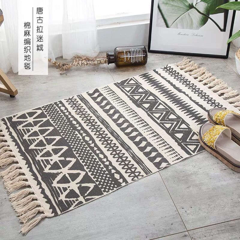 60 X 90Cm Retro Bohemian Hand Woven Cotton Linen Carpet Rug