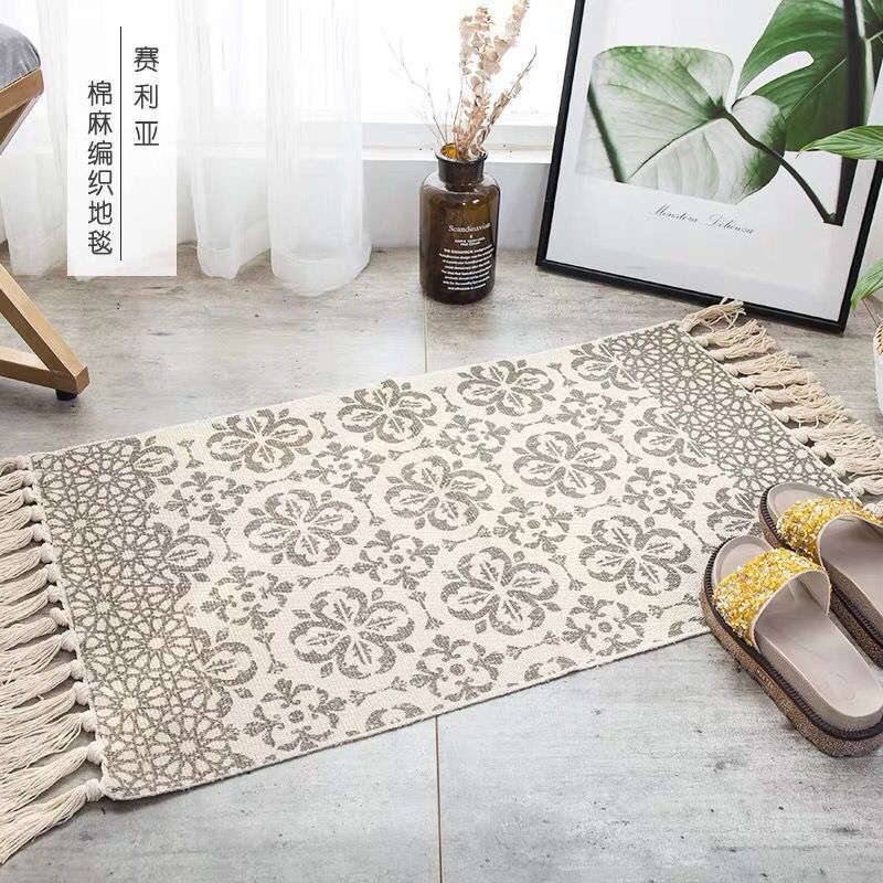 60 X 90Cm Retro Bohemian Hand Woven Cotton Linen Carpet Rug