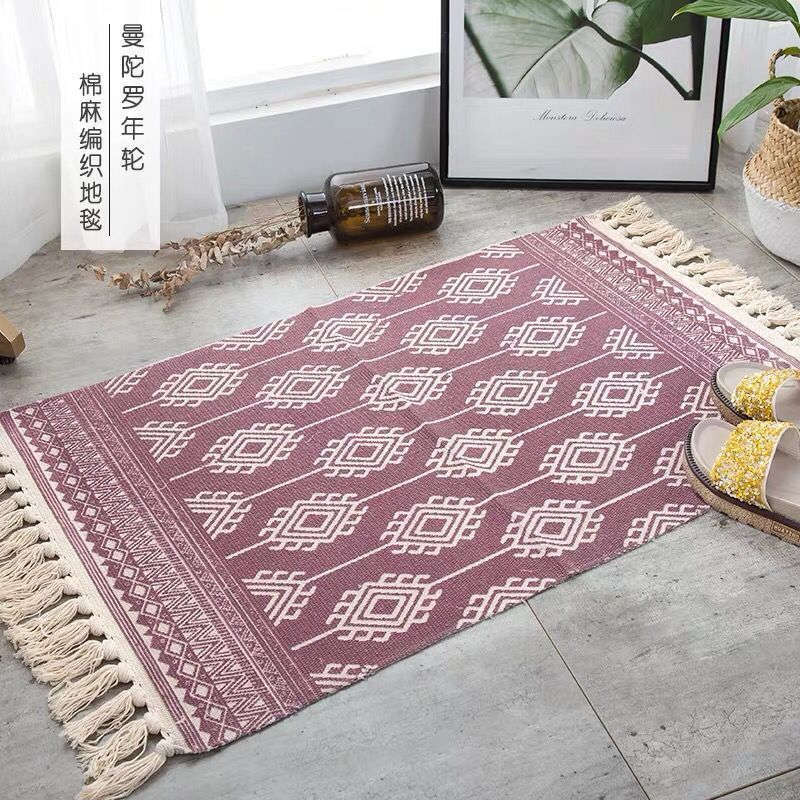 60 X 90Cm Retro Bohemian Hand Woven Cotton Linen Carpet Rug