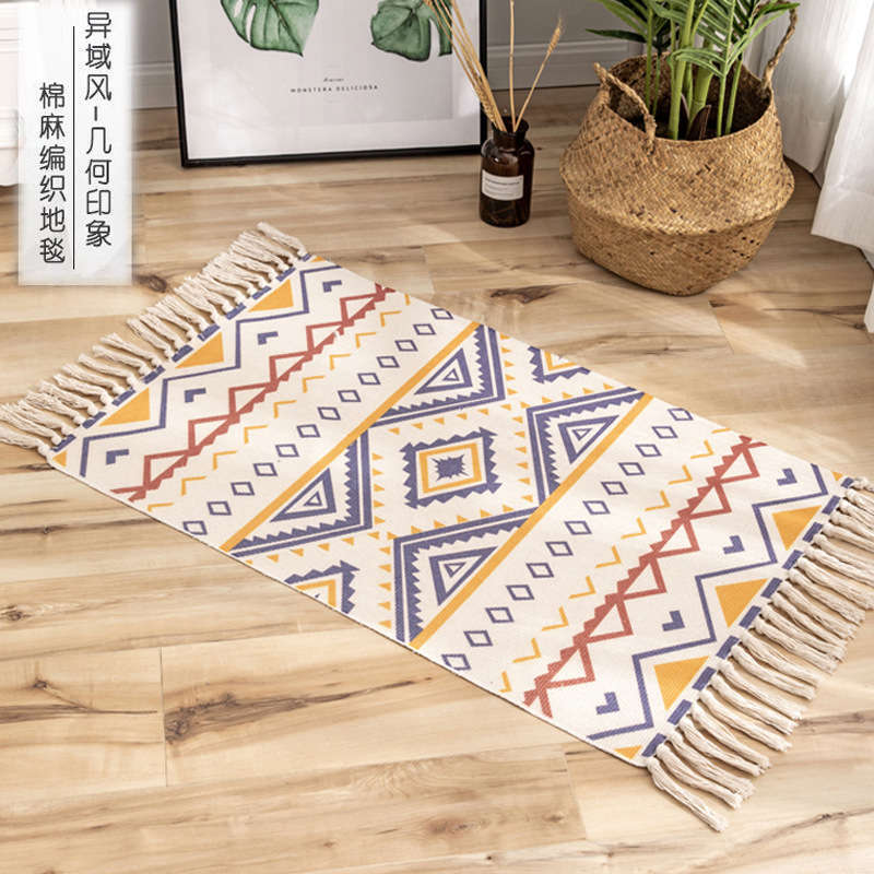 60 X 90Cm Retro Bohemian Hand Woven Cotton Linen Carpet Rug