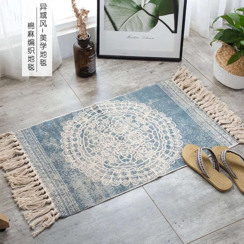 60 X 90Cm Retro Bohemian Hand Woven Cotton Linen Carpet Rug