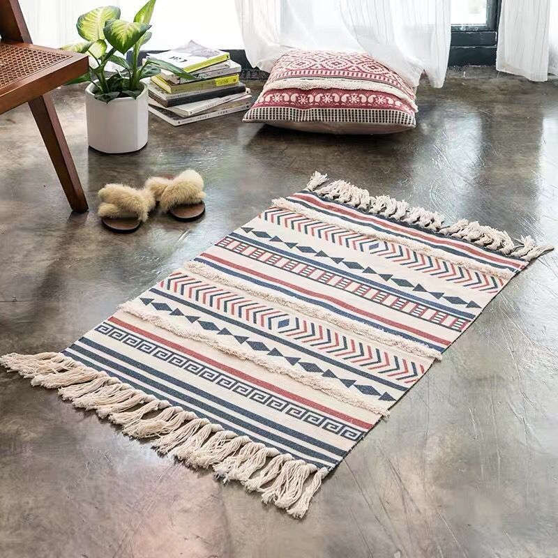 60 X 90Cm Retro Bohemian Hand Woven Cotton Linen Carpet Rug