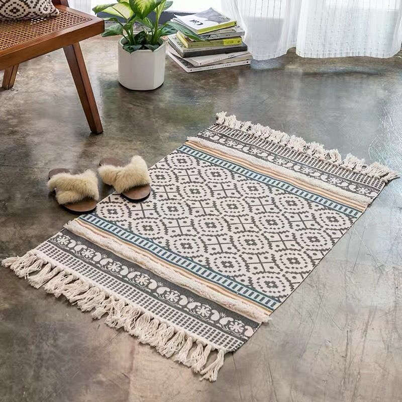 60 X 90Cm Retro Bohemian Hand Woven Cotton Linen Carpet Rug