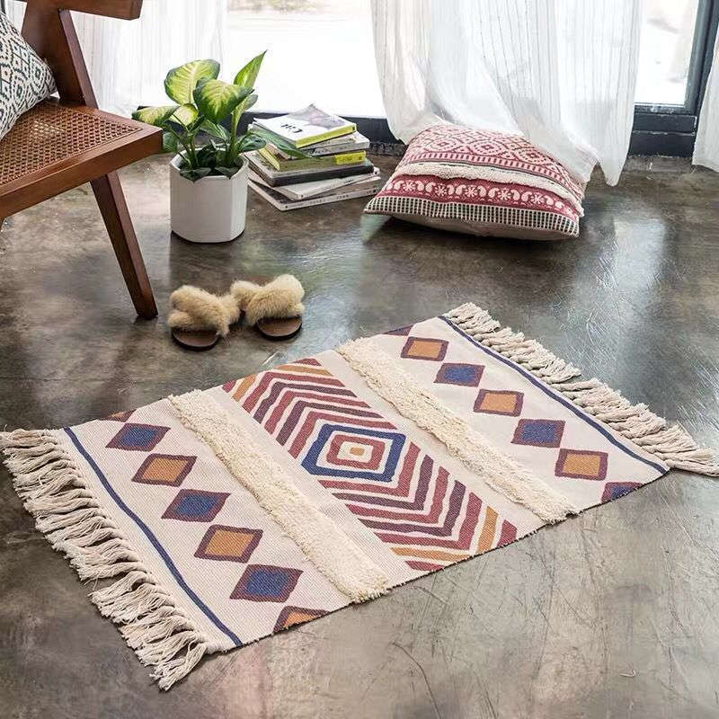 60 X 90Cm Retro Bohemian Hand Woven Cotton Linen Carpet Rug