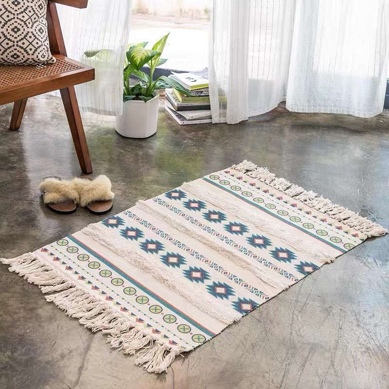 60 X 90Cm Retro Bohemian Hand Woven Cotton Linen Carpet Rug