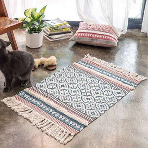 60 X 90Cm Retro Bohemian Hand Woven Cotton Linen Carpet Rug