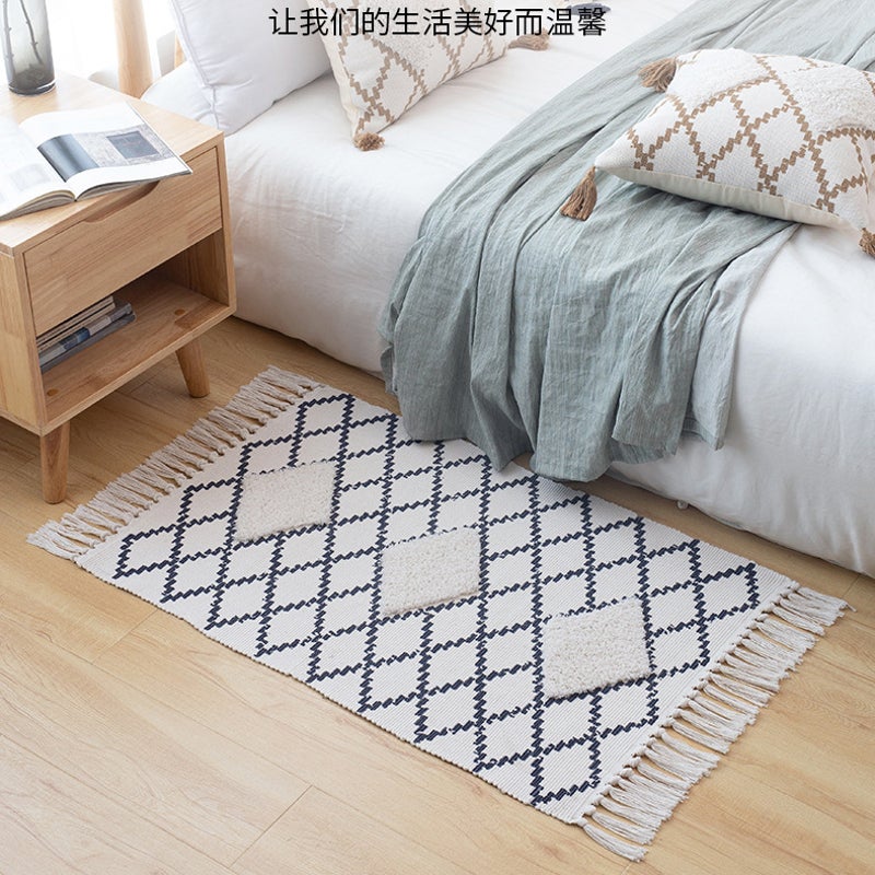 60 X 90Cm Retro Bohemian Hand Woven Cotton Linen Carpet Rug