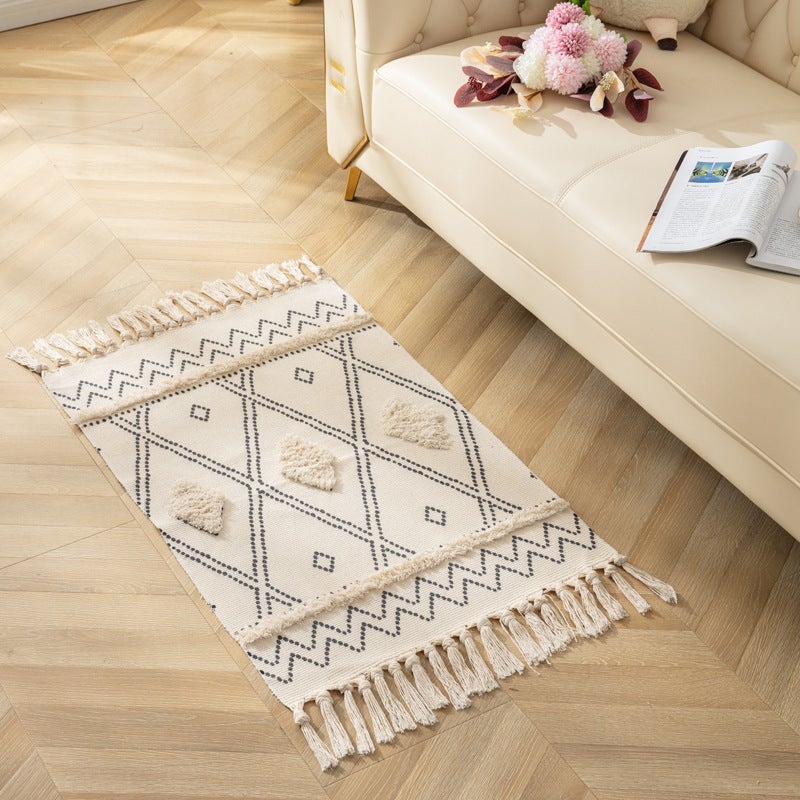 60 X 90Cm Retro Bohemian Hand Woven Cotton Linen Carpet Rug