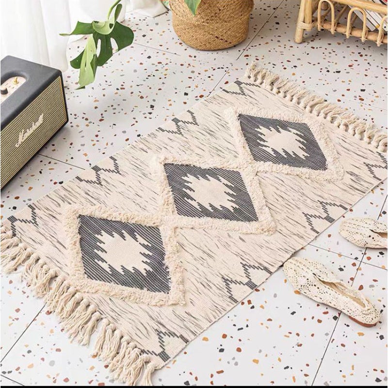 60 X 90Cm Retro Bohemian Hand Woven Cotton Linen Carpet Rug