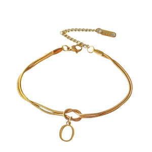 Veile Studios Letter A Z Love Knot Bracelets For Women Couple Gold Colour Dainty Snake Chain