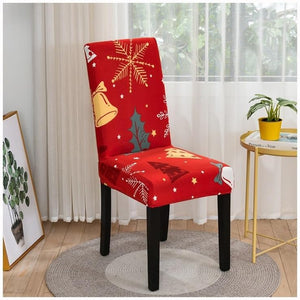 Chair Cover Red Christmas Bells Trees Design For Dining Room Kitchen Banquet