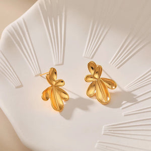 Veile Studios Irregular Three Dimensional Leaf Plated Earring In 18K Real Gold Colour