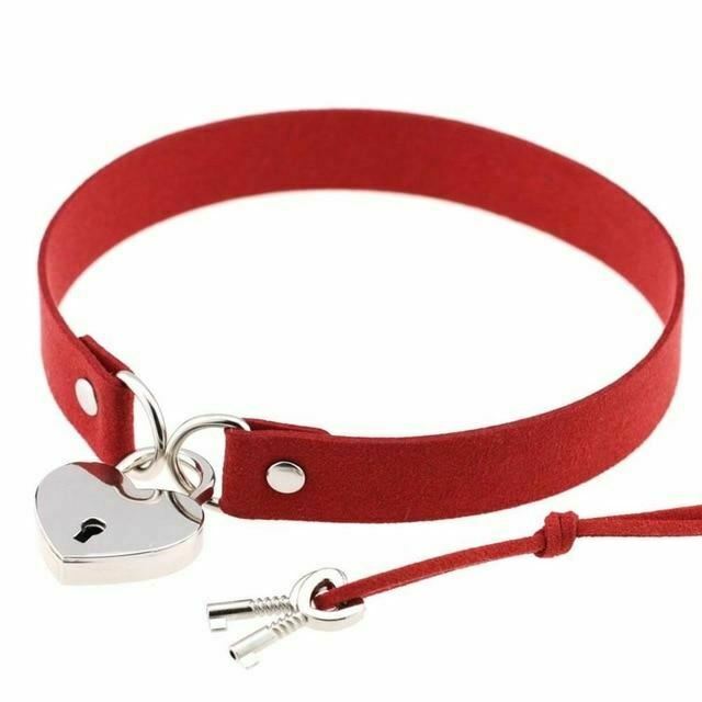 Bdsm Heart Pendant Locking Collar With Key Choker Necklace Slave Restraints