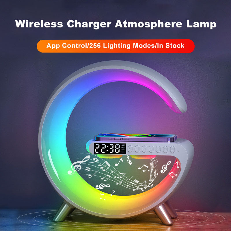 Smart Bluetooth Speaker Wireless Charger Bedside Table Lamp Alarm Clock