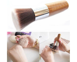 Wooden Handle Flat Top Makeup Brush Blush Foundation Powder Cosmetic Tools