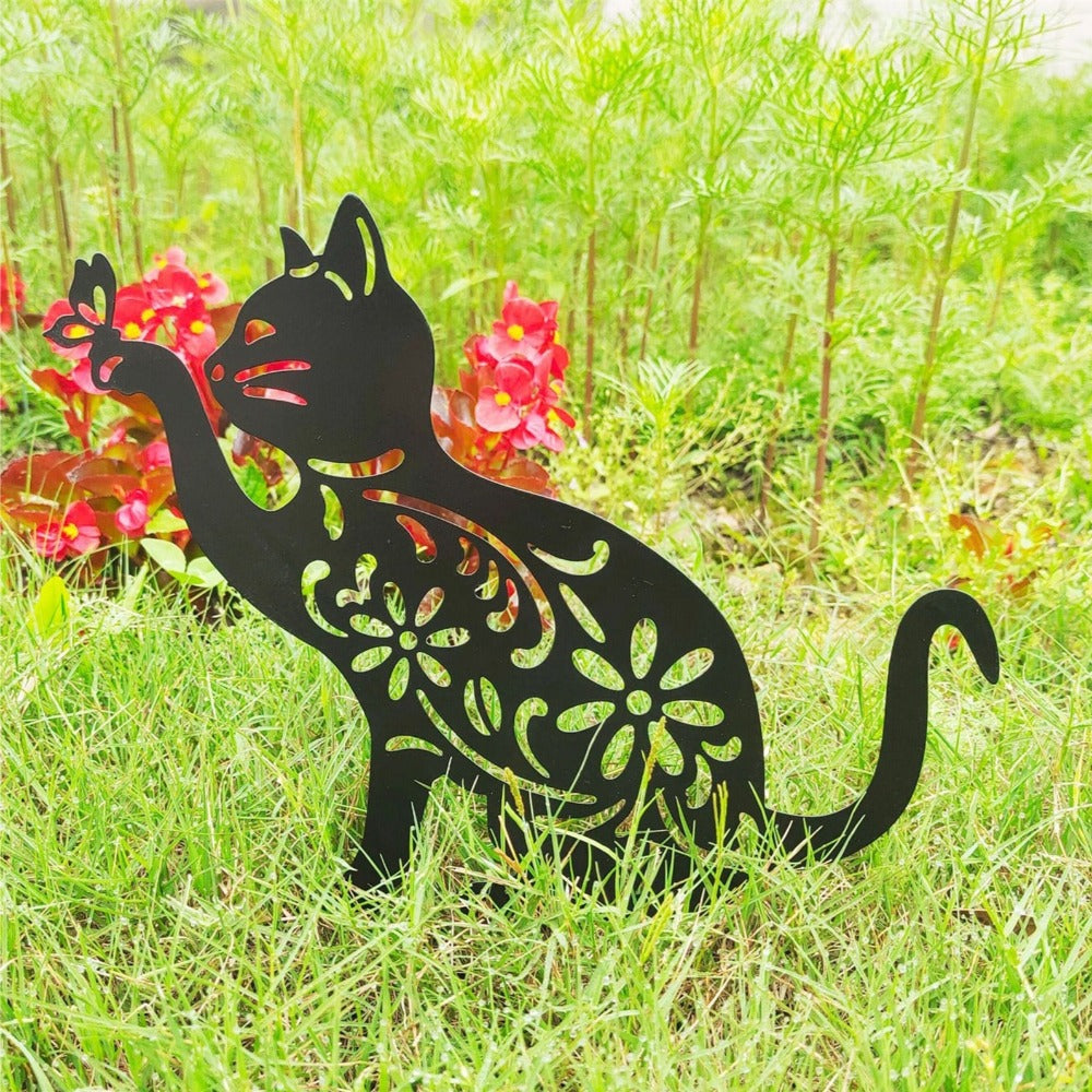 Adorable Black Cat Shape Stake Decor Vivid Aesthetic Acrylic Art Garden