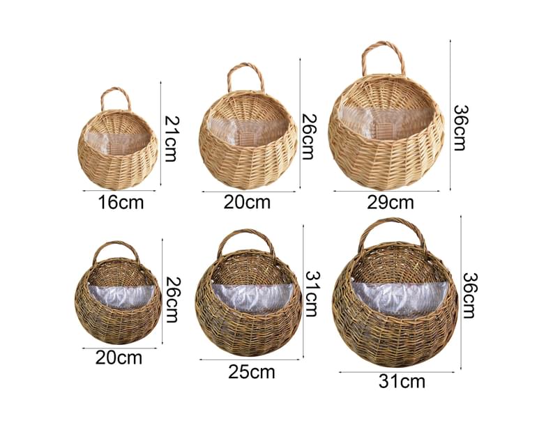 1 Set Flower Basket Handmade Weaving Multi-Function Rattan Wall Fence Hanging Pot Plants Holder For Garden-Beige-L