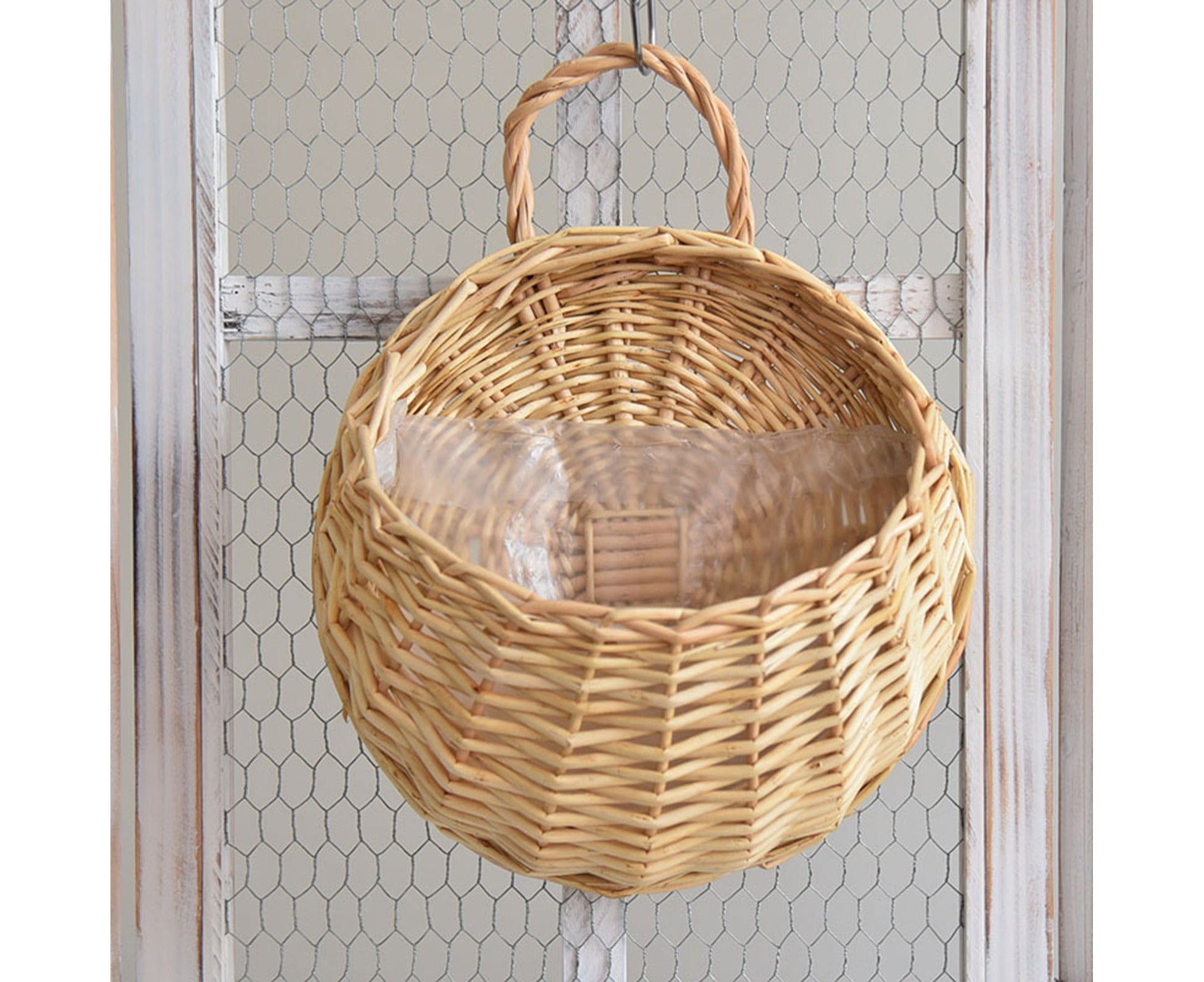 1 Set Flower Basket Handmade Weaving Multi-Function Rattan Wall Fence Hanging Pot Plants Holder For Garden-Beige-L