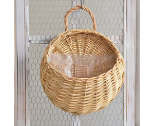 1 Set Flower Basket Handmade Weaving Multi-Function Rattan Wall Fence Hanging Pot Plants Holder For Garden-Beige-L