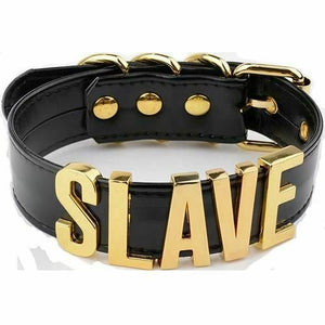 House Of Dasein Black Slave Collar With Gold Or Silver Letters Bdsm Bondage Restraints