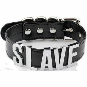 House Of Dasein Black Slave Collar With Gold Or Silver Letters Bdsm Bondage Restraints