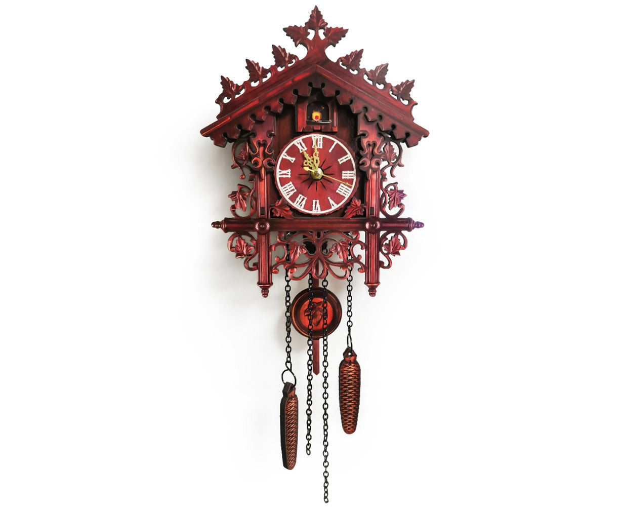 Vintage Wooden Tree House Hanging Cuckoo Wall Clock Home Bedroom Office Decor