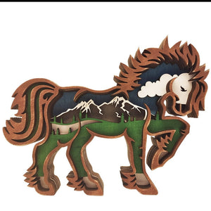 Creative Horse Shape Statue Wood Figurine Home Decor