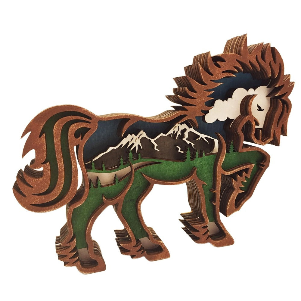 Creative Horse Shape Statue Wood Figurine Home Decor